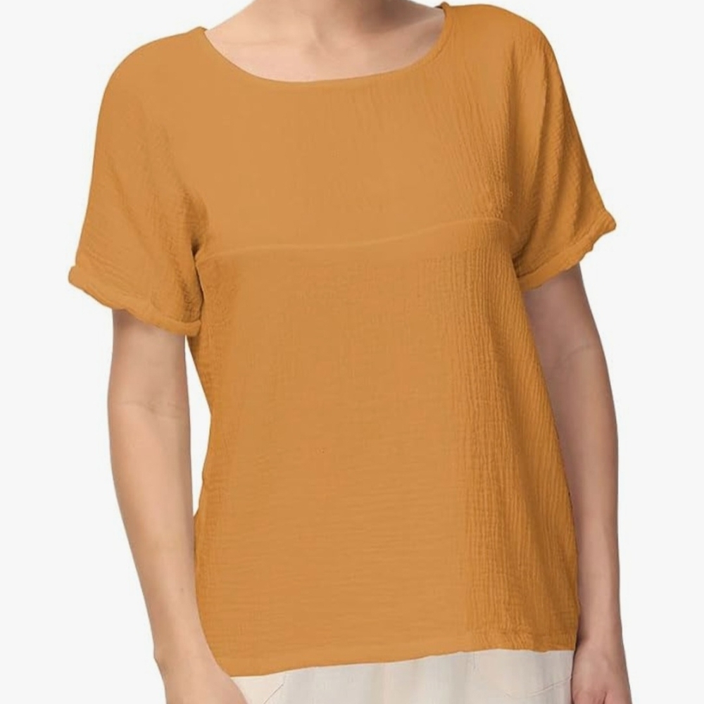 Women's Linen Mustard Short Sleeve Top